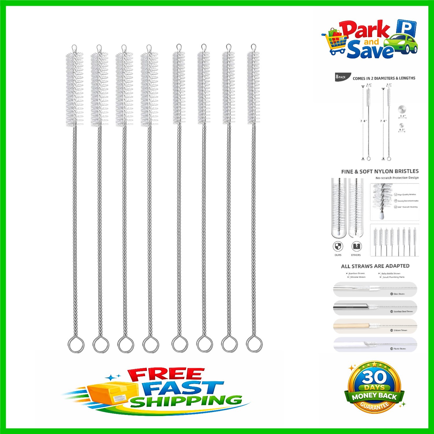 Reusable Straw Cleaning Brushes: 8-Piece Set for Tumbler & Feeder Hygiene