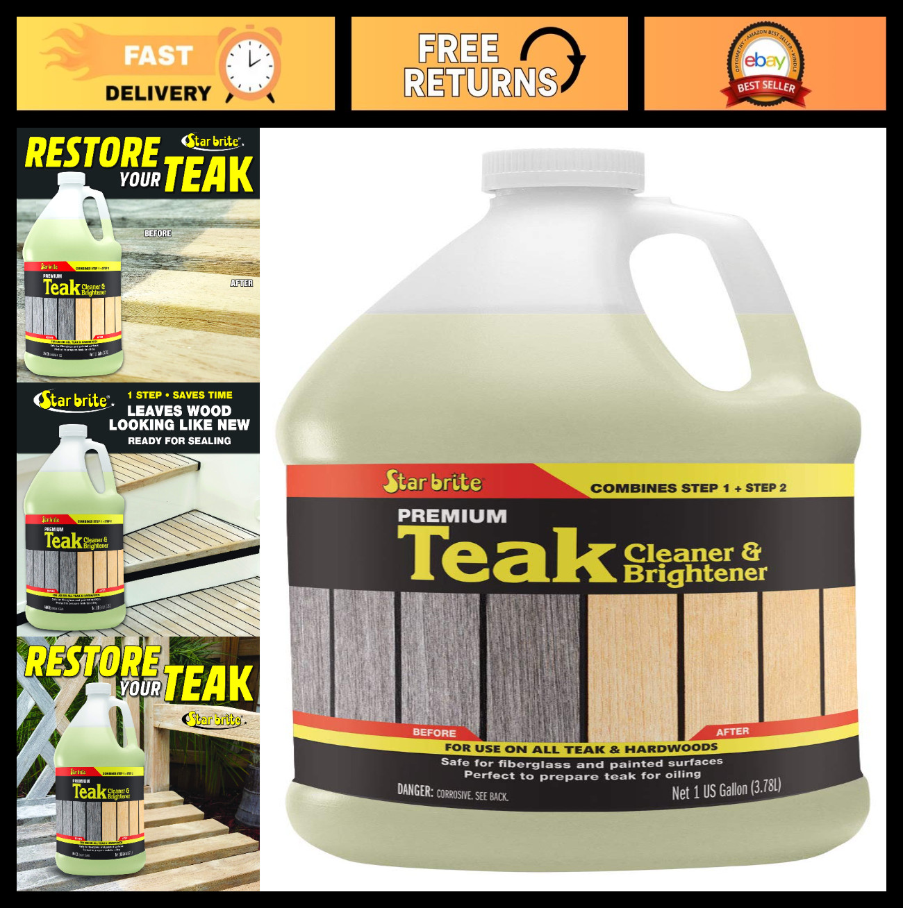 Teak Cleaner & Brightener for Weathered Wood – 128 OZ, Restore & Revitalize Fini