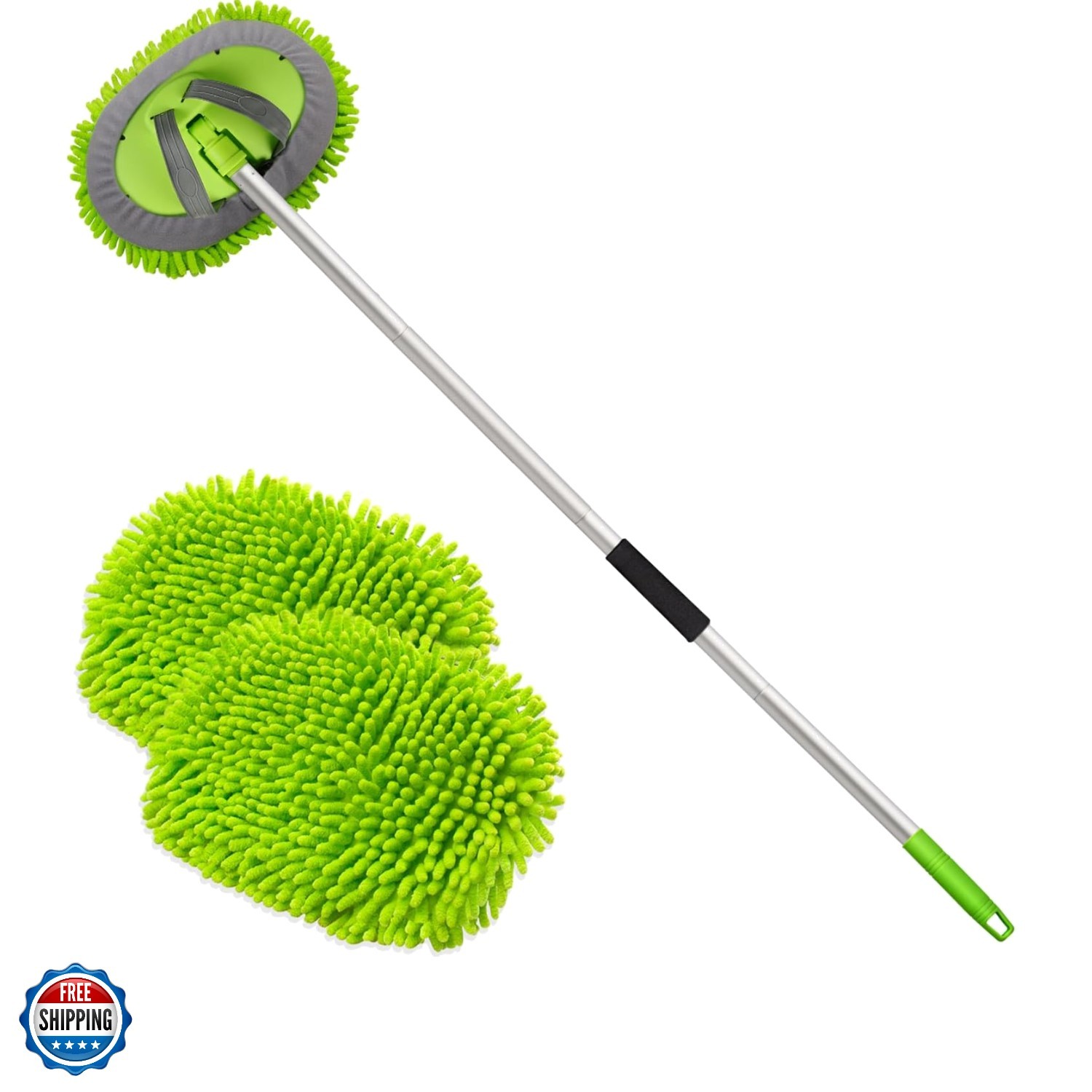 62″ Microfiber Car Wash Brush Mop Kit Mitt Sponge with Long Handle Car Cleani…