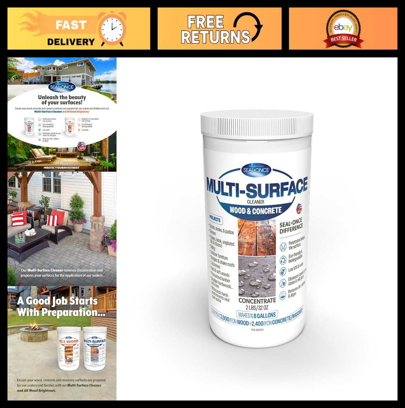 Multi-Surface Cleaner Concentrate – Cleans Wood, Concrete, Fabrics & More, 2 lb.