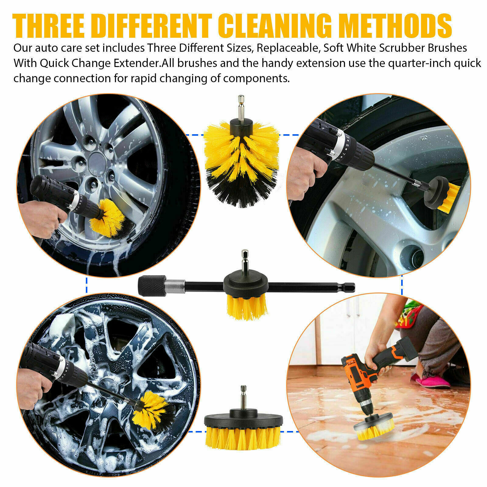 Drill Brush Attachment Set Power Scrubber Cleaning Kit Combo Scrub Tub Clean