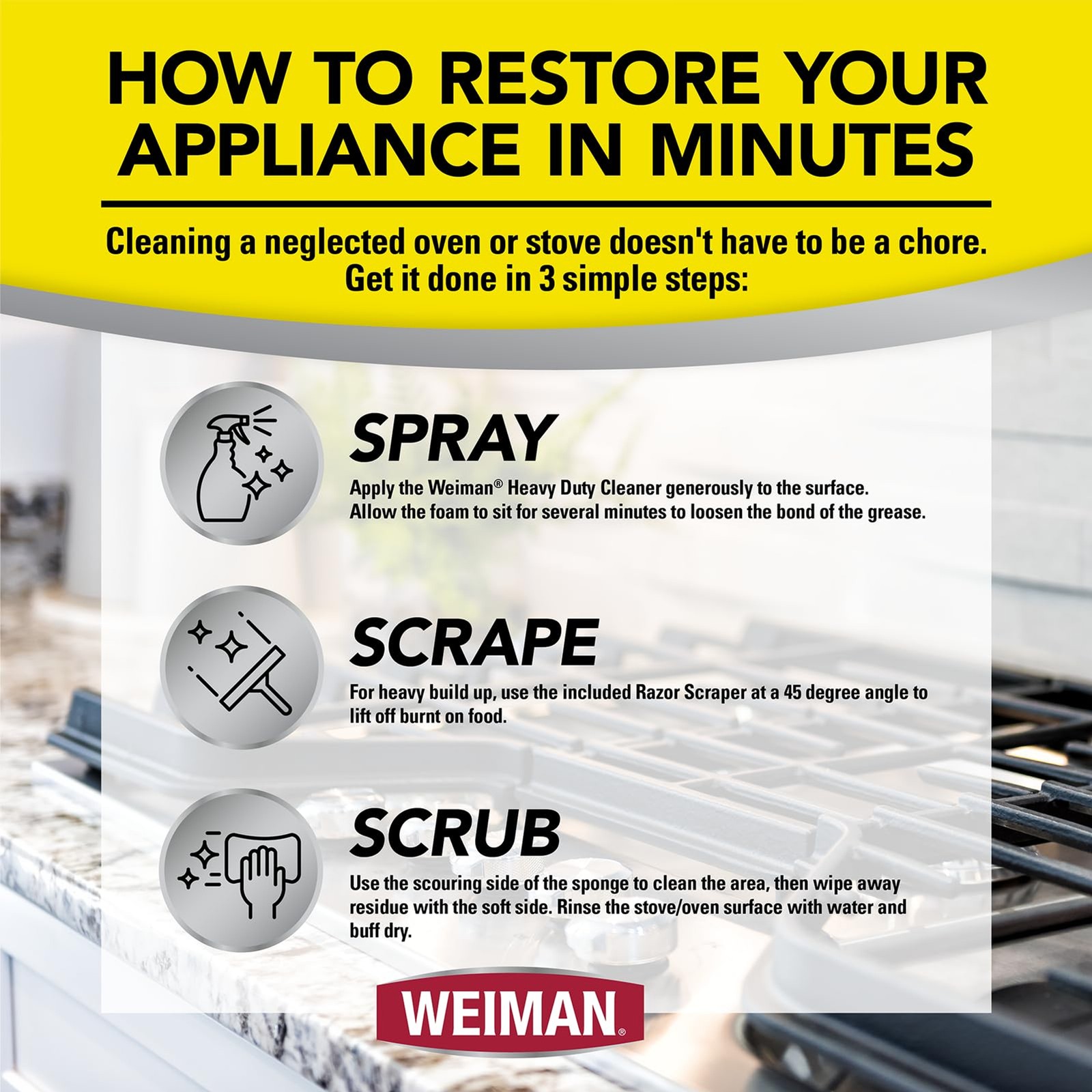 Weiman Heavy Duty Stove and Oven Cleaner 3 Piece Total Clean Kit, For Baked on G