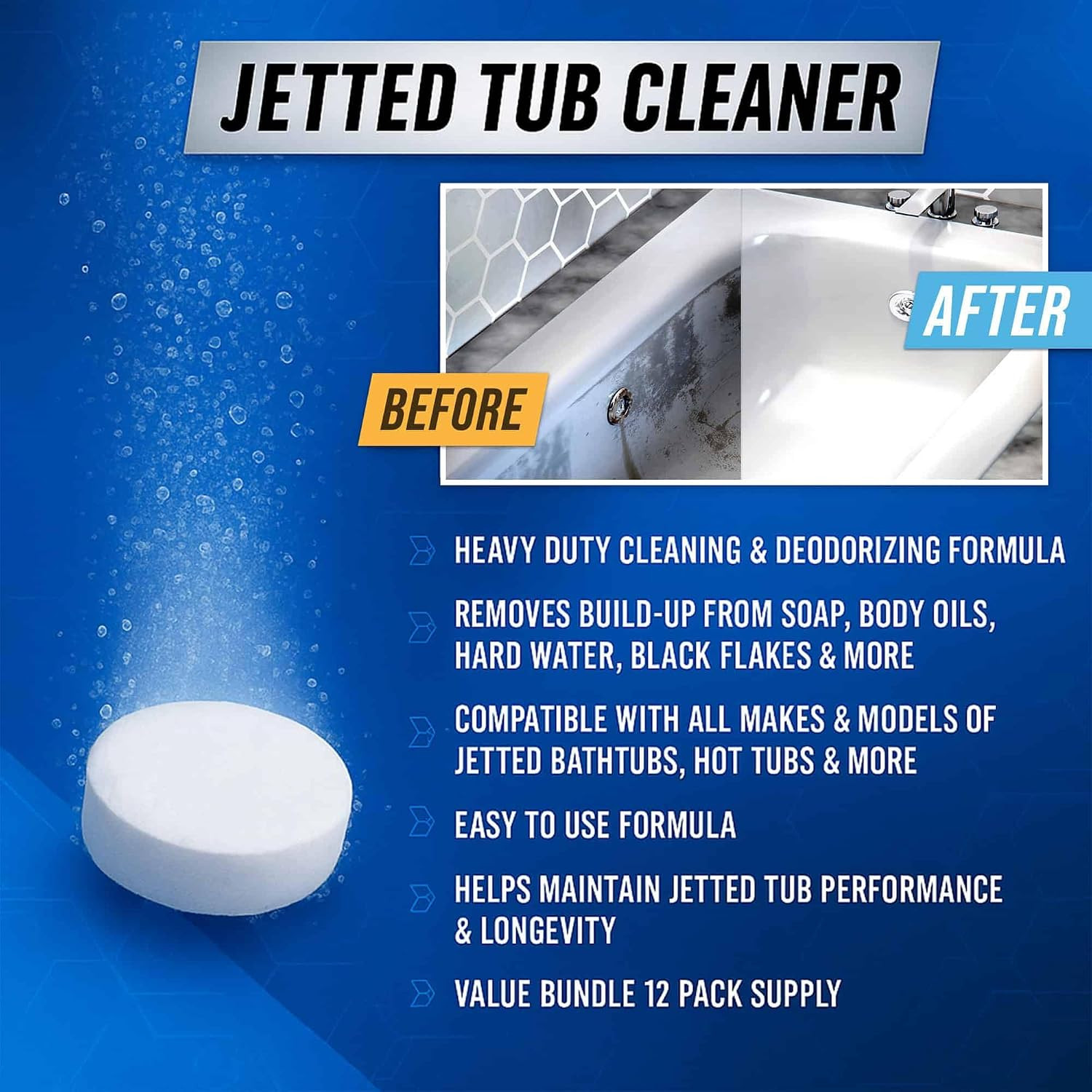 Jetted Tub Cleaner Bathtub Tabs – 12 Cleaning Tablets, Compatible with Whirlpoo