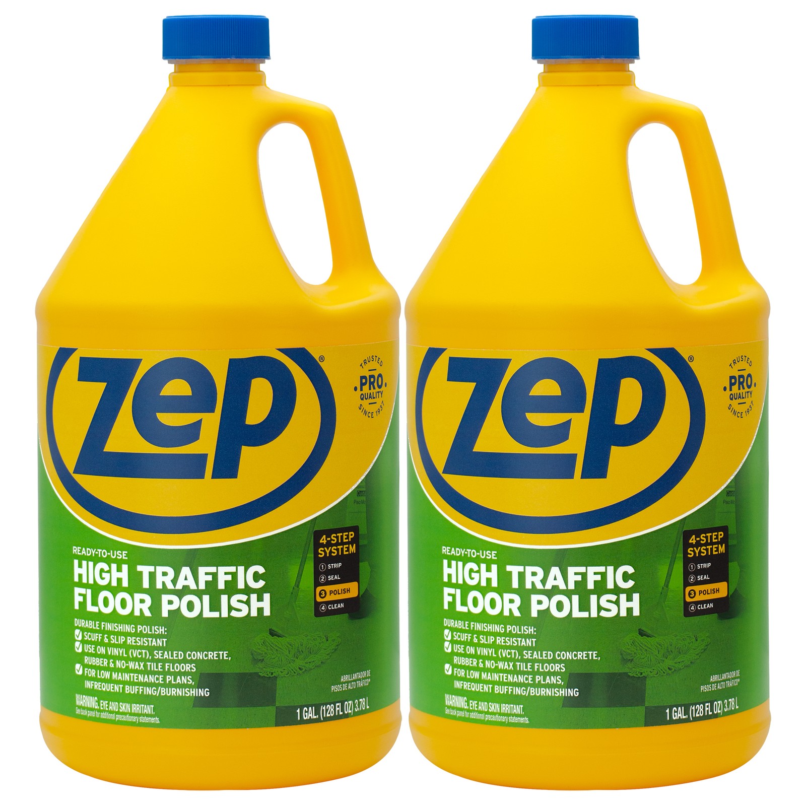 Zep High Traffic Floor Polish – 1 Gal (Case of 2) ECZUHTFF1282- Scuff-Resistant