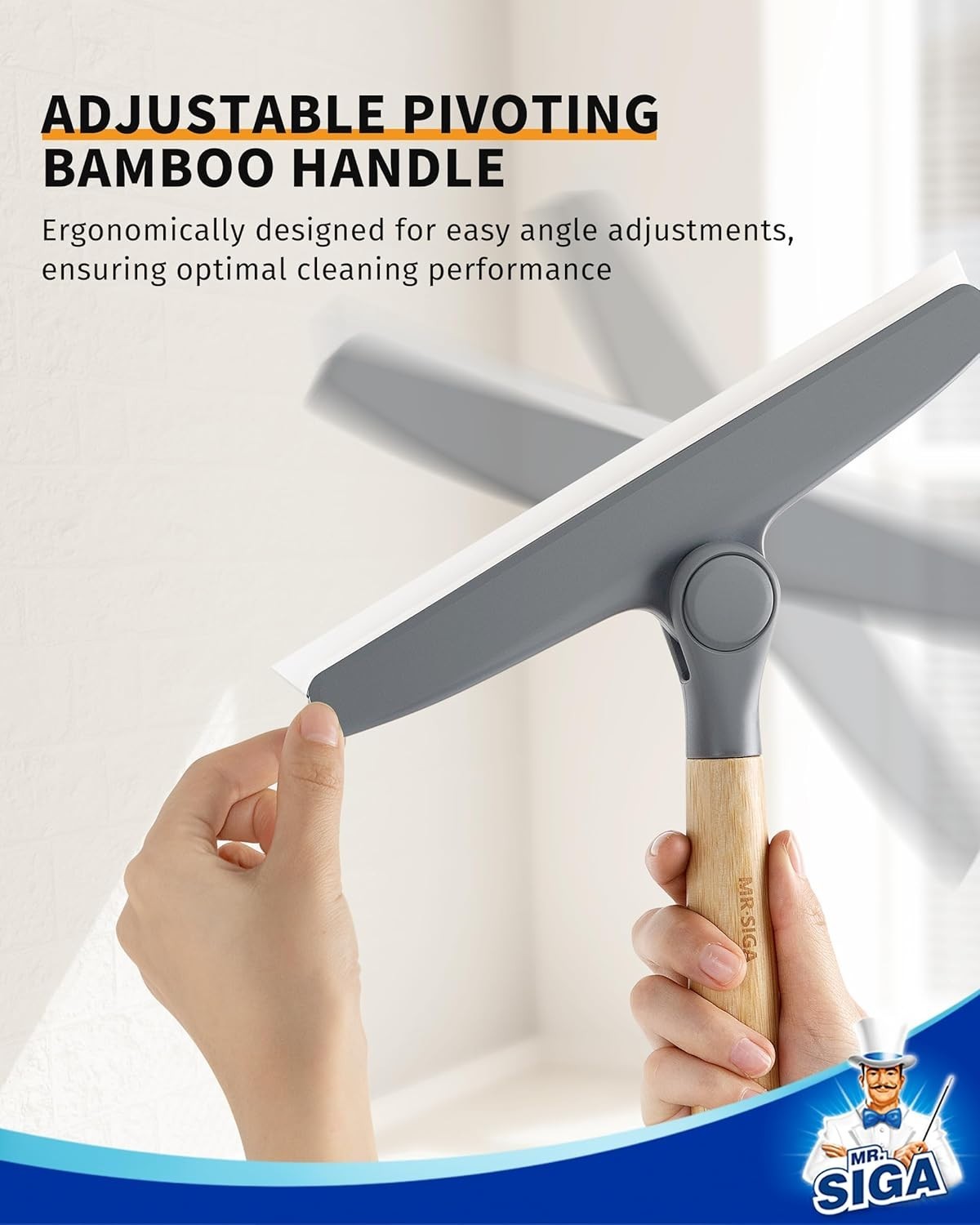 Modern Shower Squeegee with Bamboo Handle – Streak-Free, Suction Hook Included