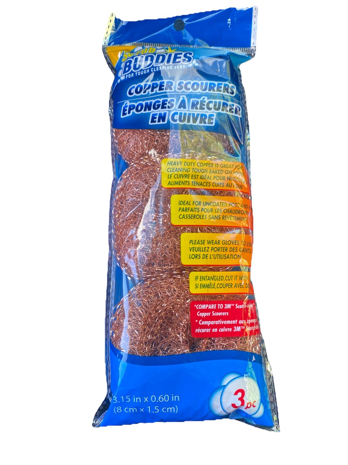 Scrub Buddies Copper Scrubbers, Pots Pans Grills Stoves Ovens 3 Pads Heavy Duty