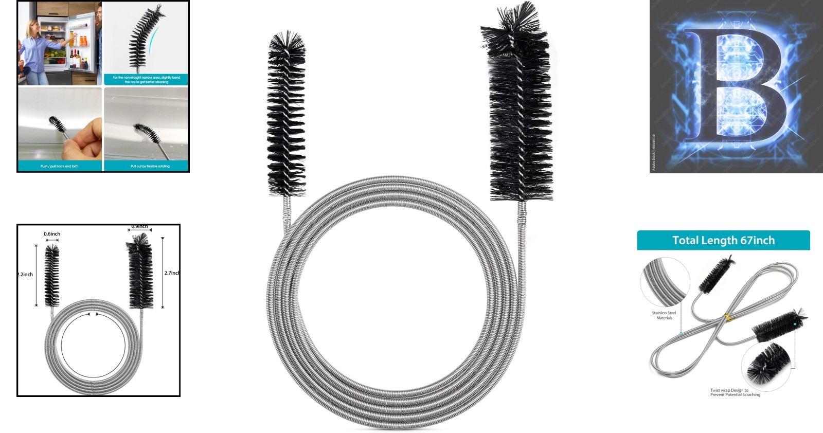 Stainless Steel & Nylon 67″ Drain Cleaning Brush – Effortless Pipe Maintenance