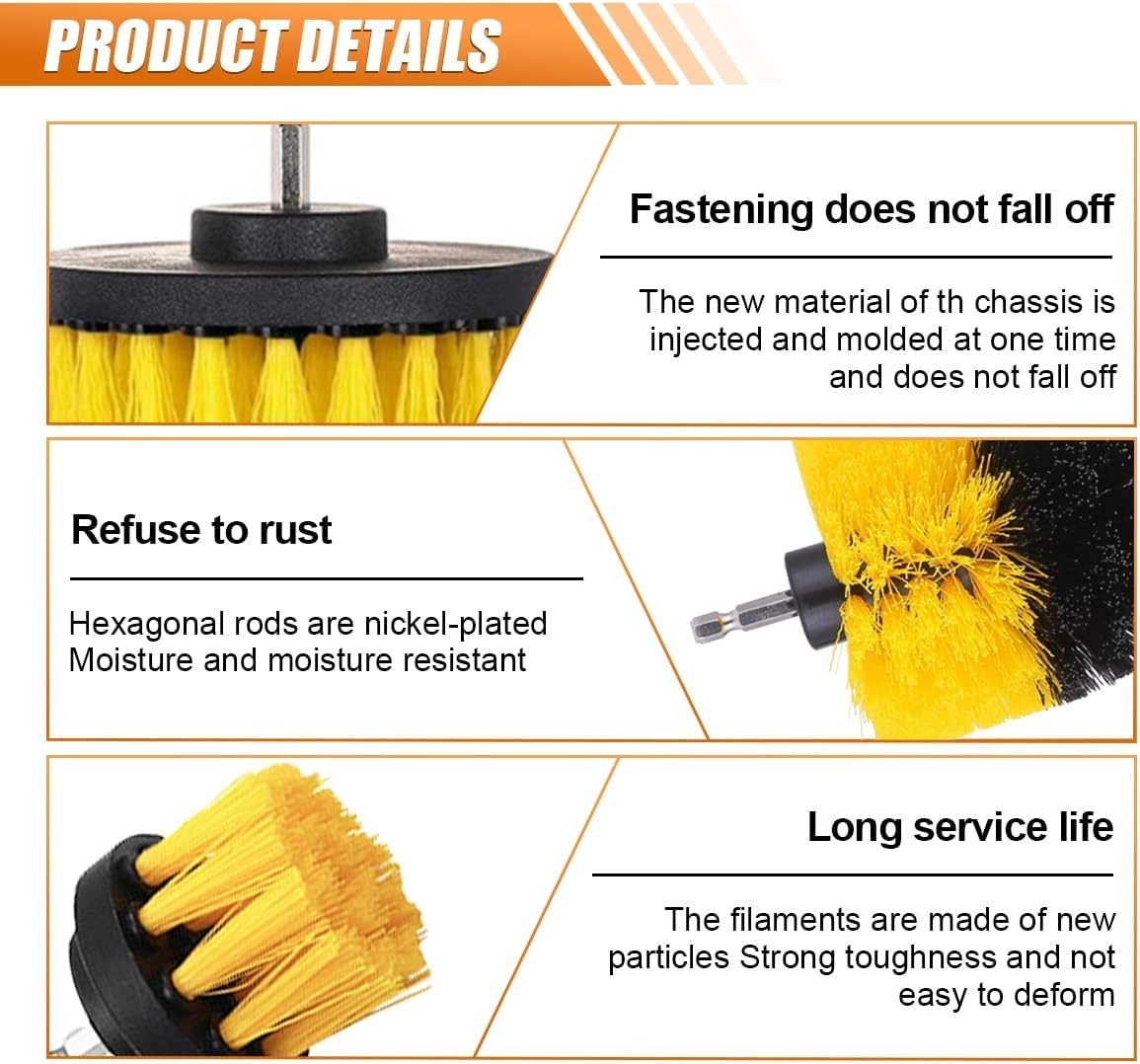 3 Pack Auto Detailing Drill Brush Set, Wheel Cleaner Brush, Car Cleaner Wash Bru
