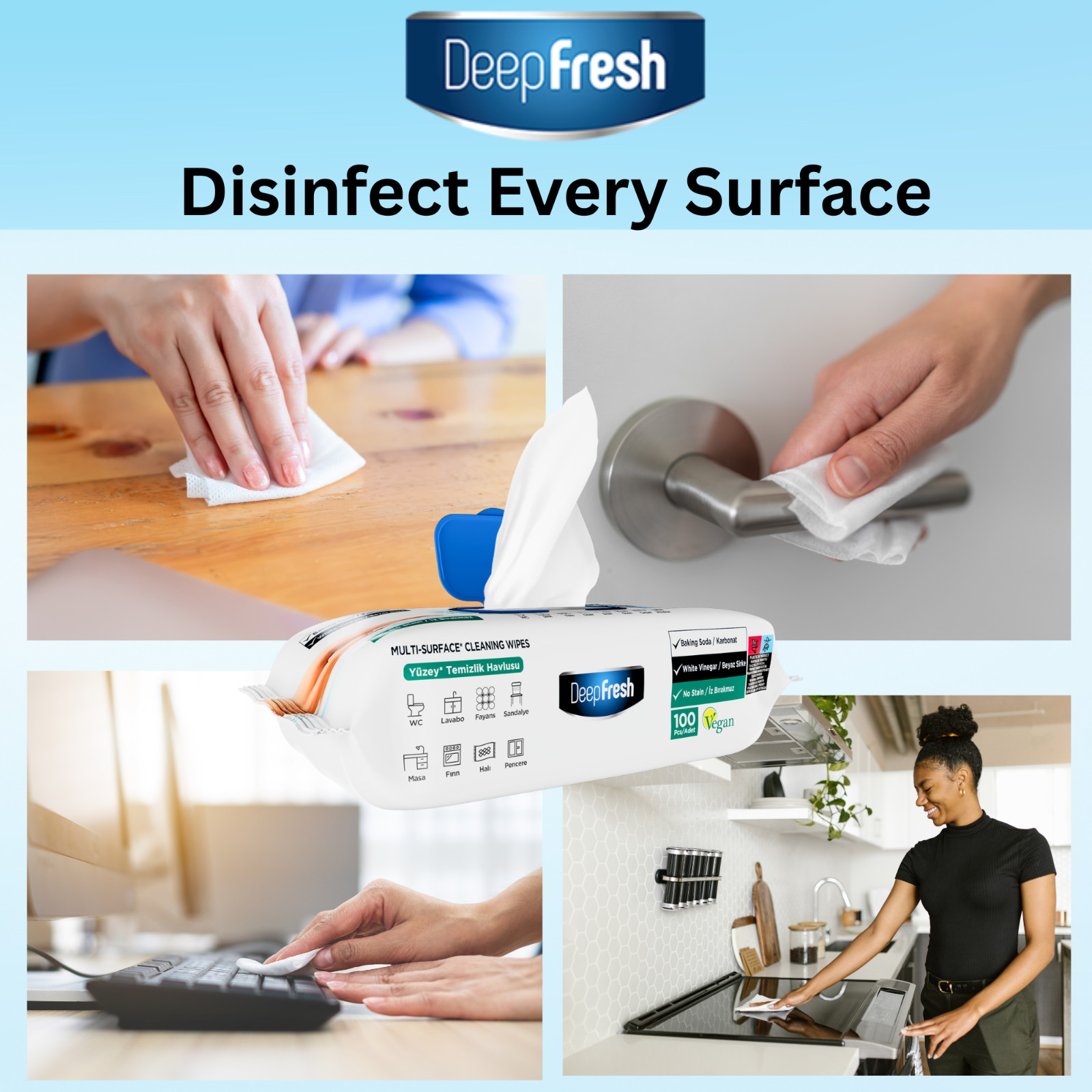 Bleach Free Multi Surface Cleaning Wipes Pack of 6