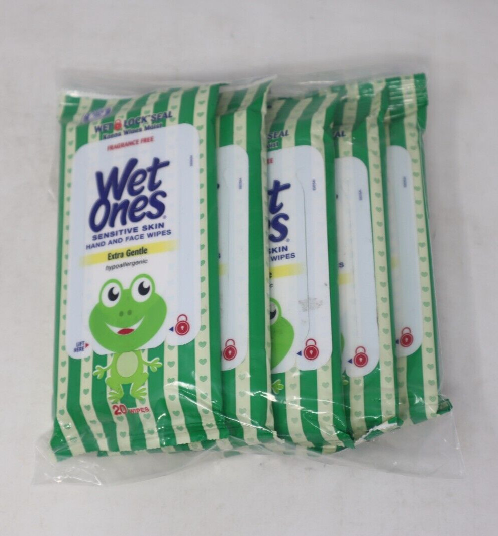 Wet Ones Sensitive Skin Extra Gentle Hand & Face Wipes, 20 Count ( 5-Pack )