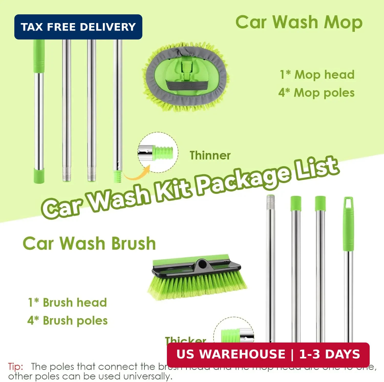 2 Pack Car Wash Brush with Long Handle, 62″ Microfiber Car Wash Mop and Car Wash