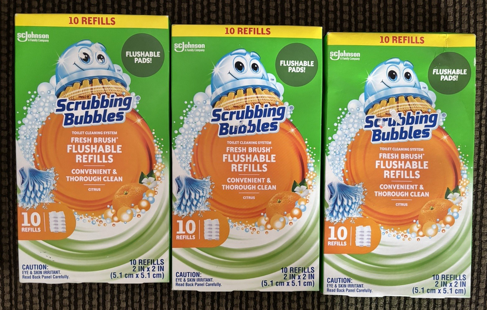 New Scrubbing Bubbles Fresh Brush Flushable Refills 30ct Toilet Pads 3 Boxes
