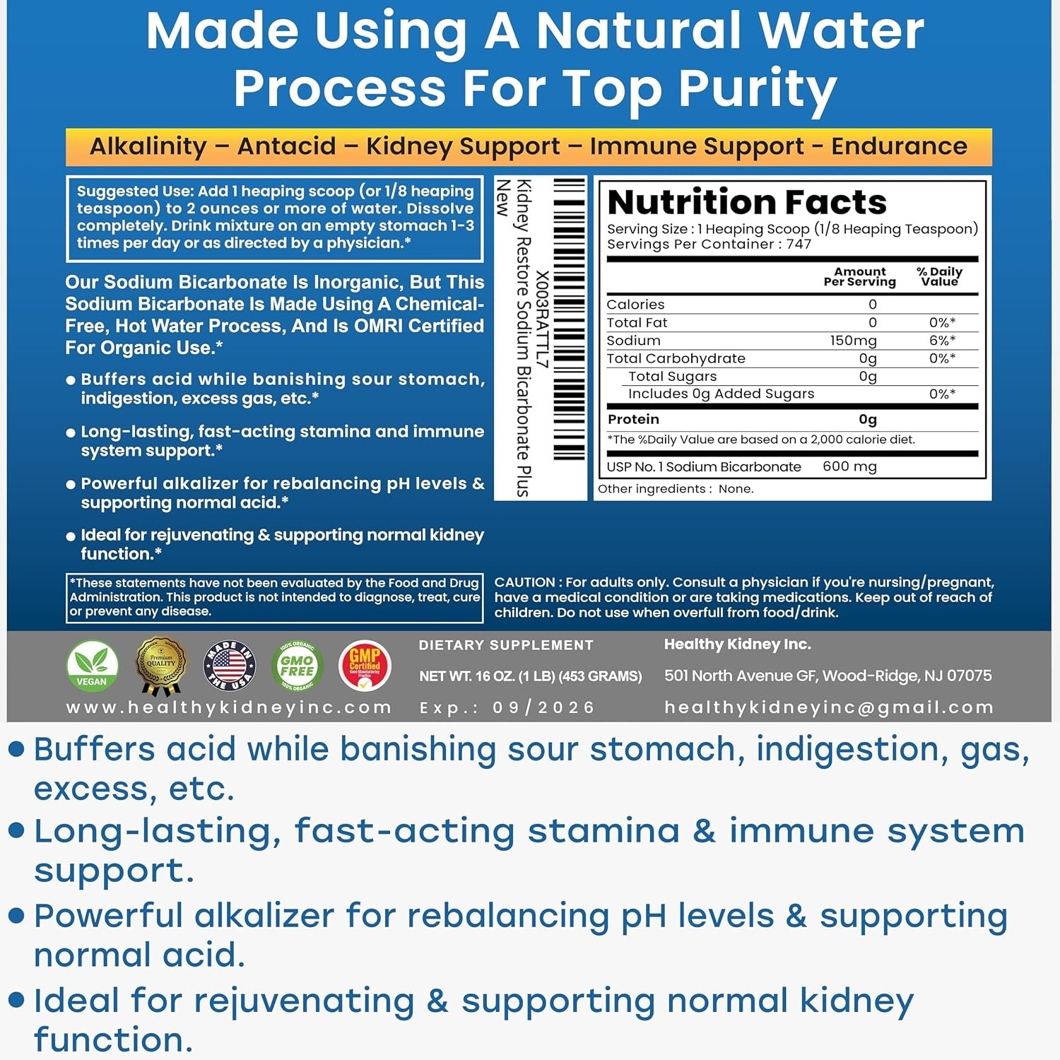Nature’s 1lb Aluminum Free Sodium Bicarbonate – Digestive & Athletic Support