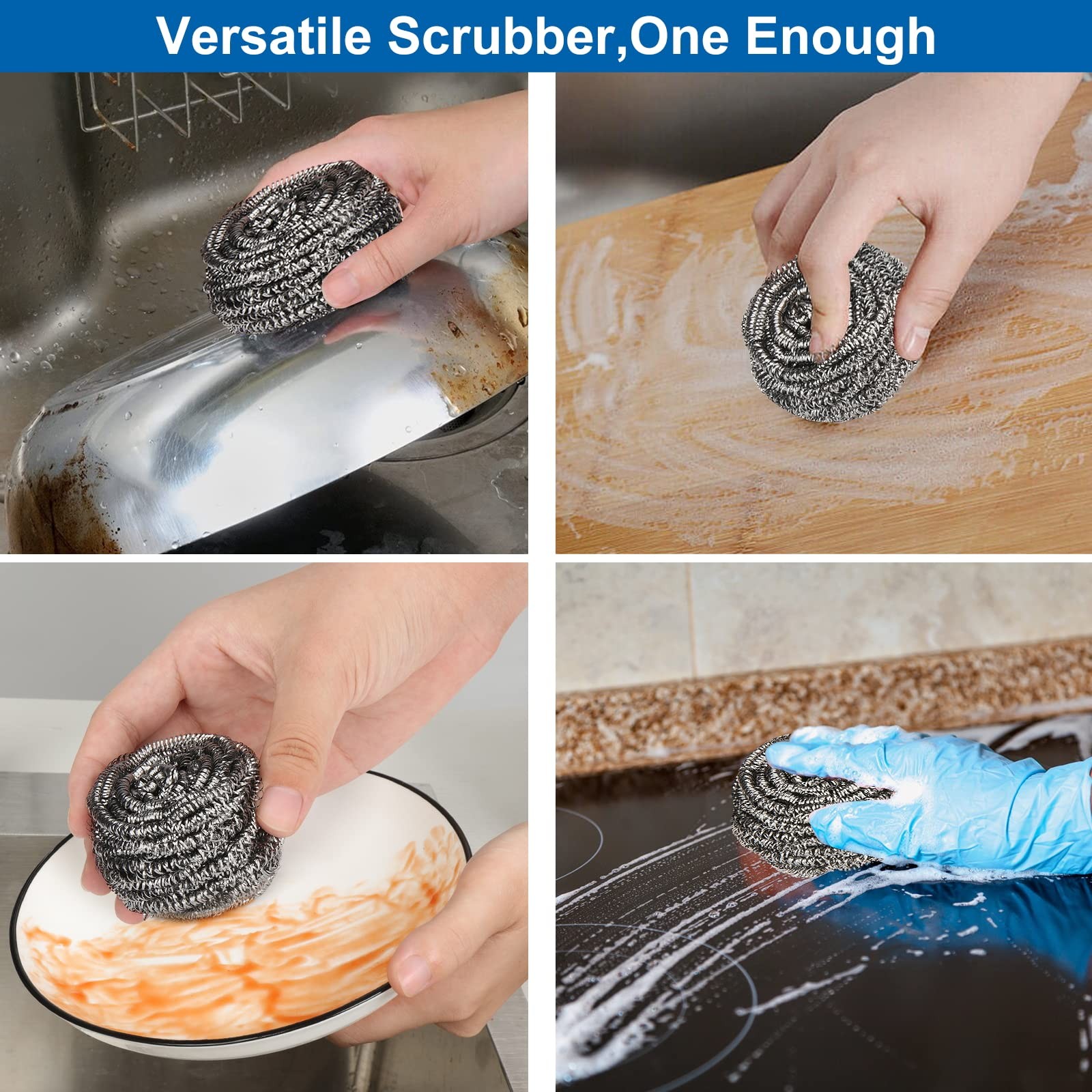 10 Pack Stainless Steel Scrubber, Steel Wool Srubber for Scouring Stubborn Me…
