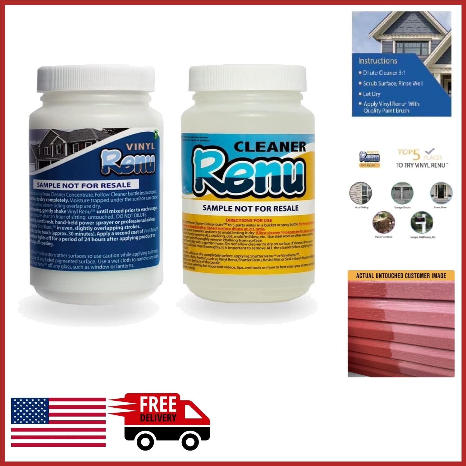 Vinyl Renu Siding Restorer Sample Kit with Cleaner for Outdoor Surfaces