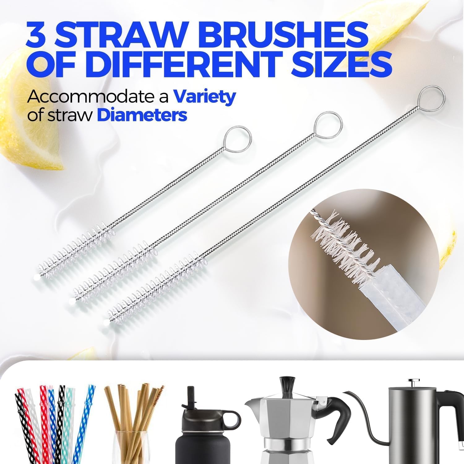 Holikme 5 Pack Bottle Brush Cleaner Set 14 Long Handle Stainless Steel Blue