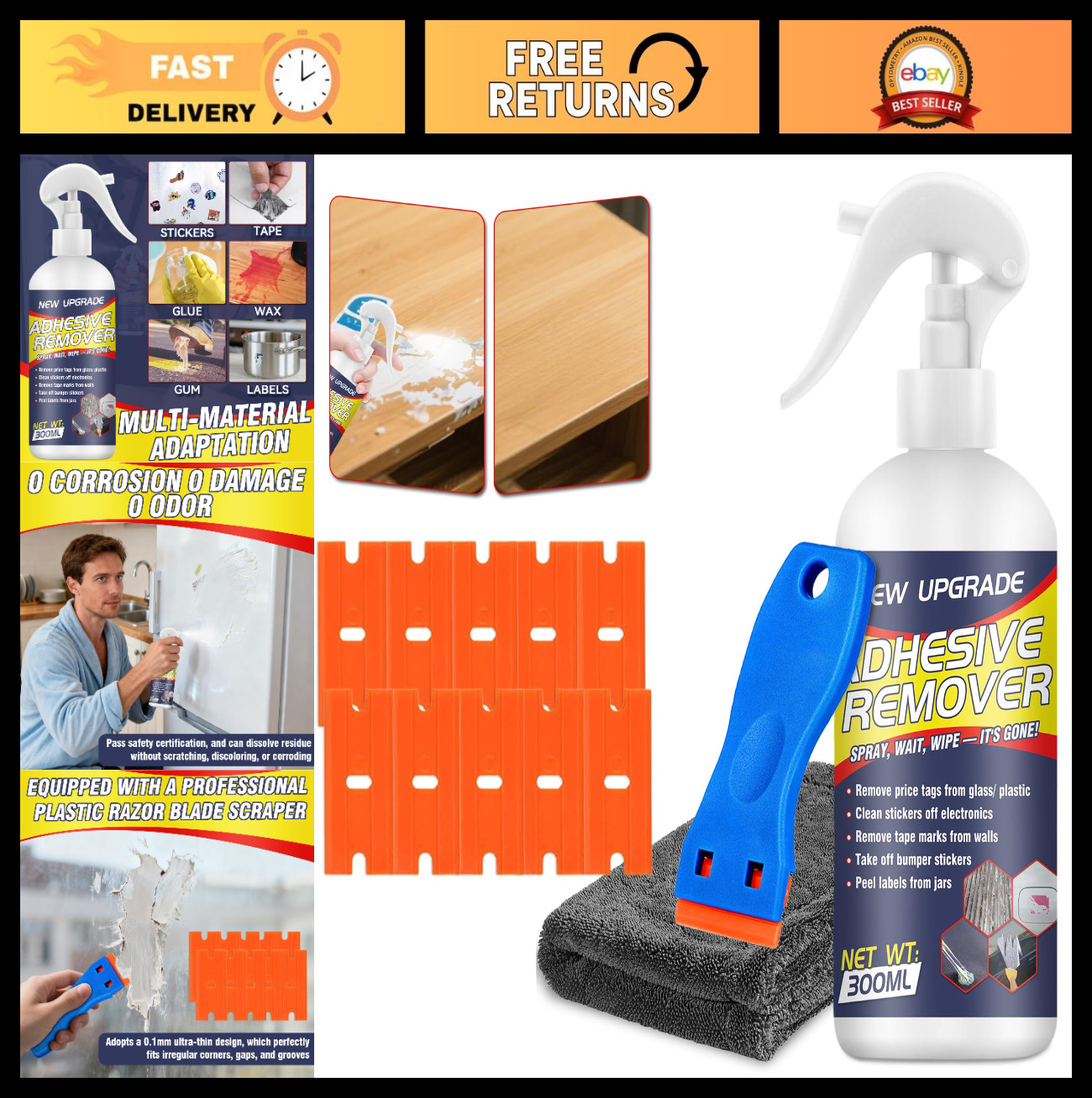 Adhesive Remover Spray 10.14oz – Sticker, Label, Tape Residue & Glue Cleaner – W