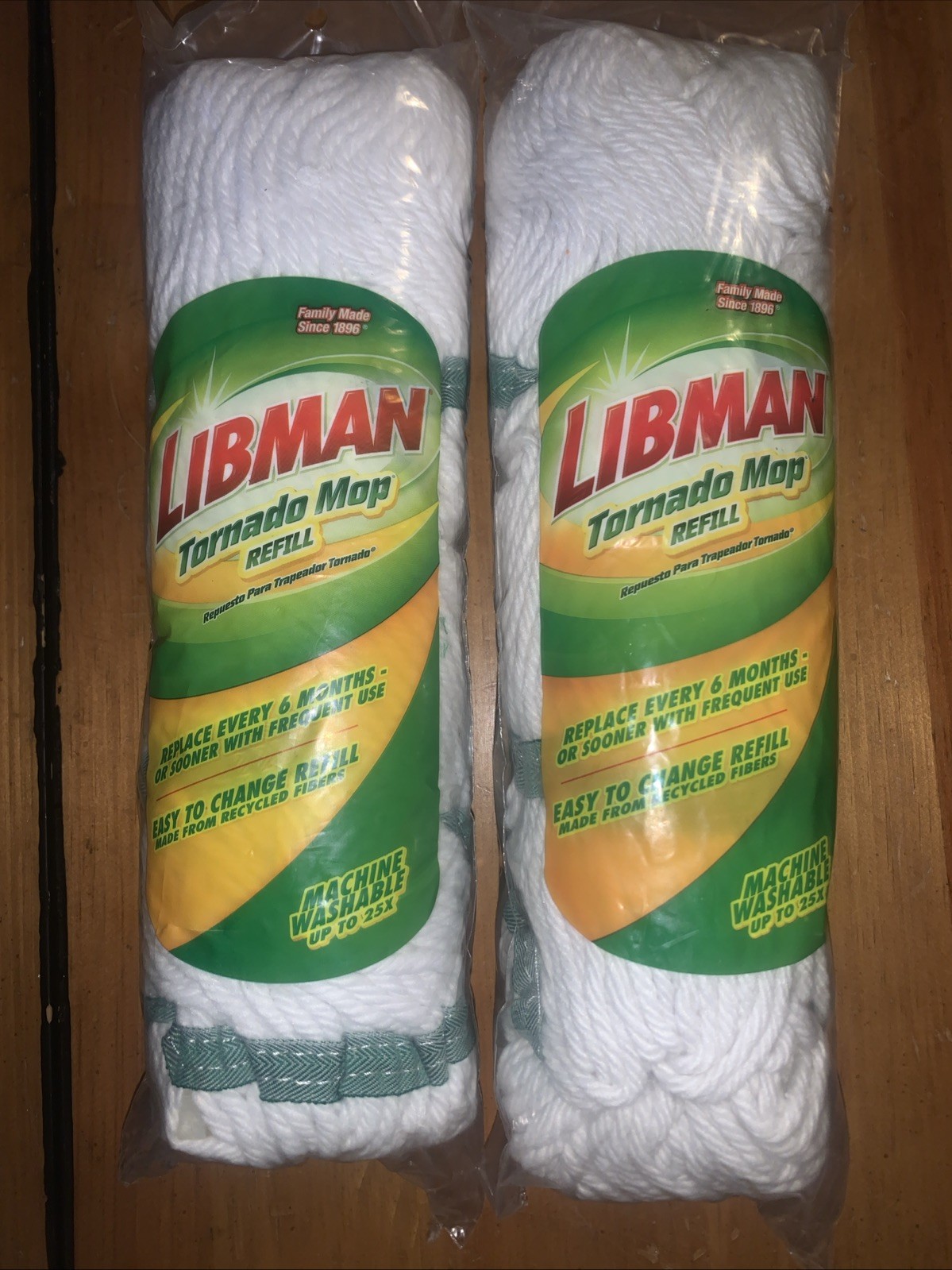 Lot of 2 LIBMAN Tornado Mop Refills Made from Recycled Fibers #02031