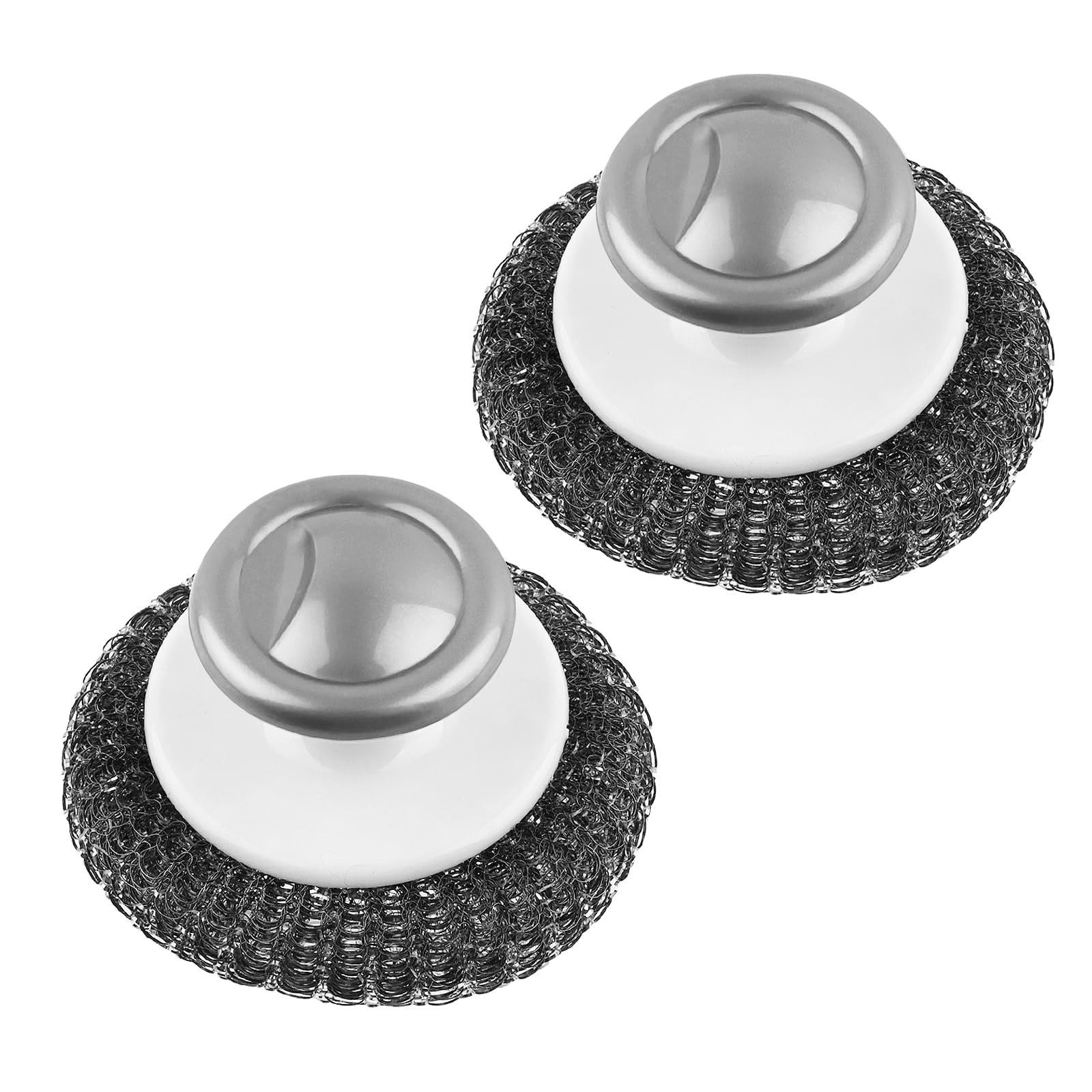 2 Pack Stainless Steel Wool Scrubber with Handle Heavy Duty Scouring Pads Gray