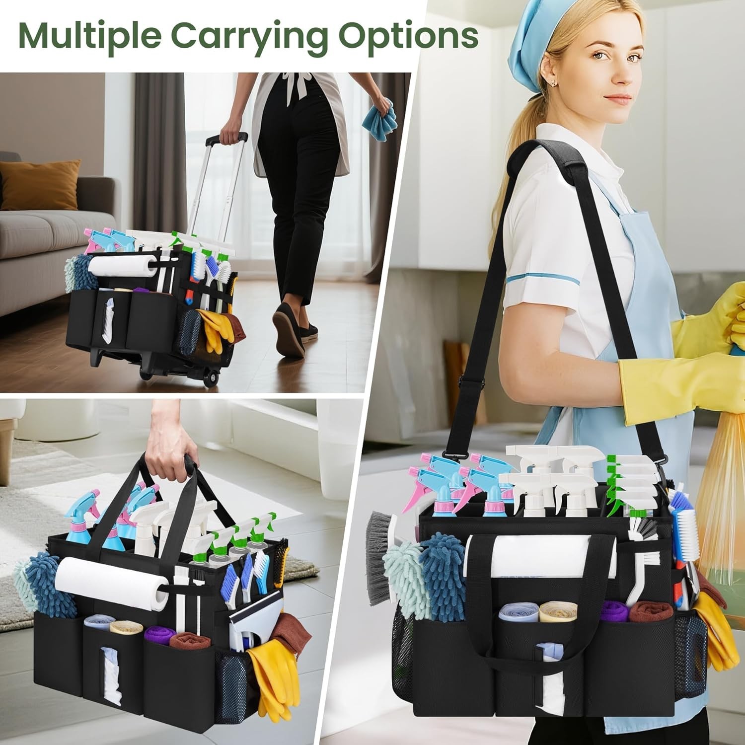 Luxurious Rolling Cleaning Caddy with Detachable Trolley & Water-Resistant Nylon