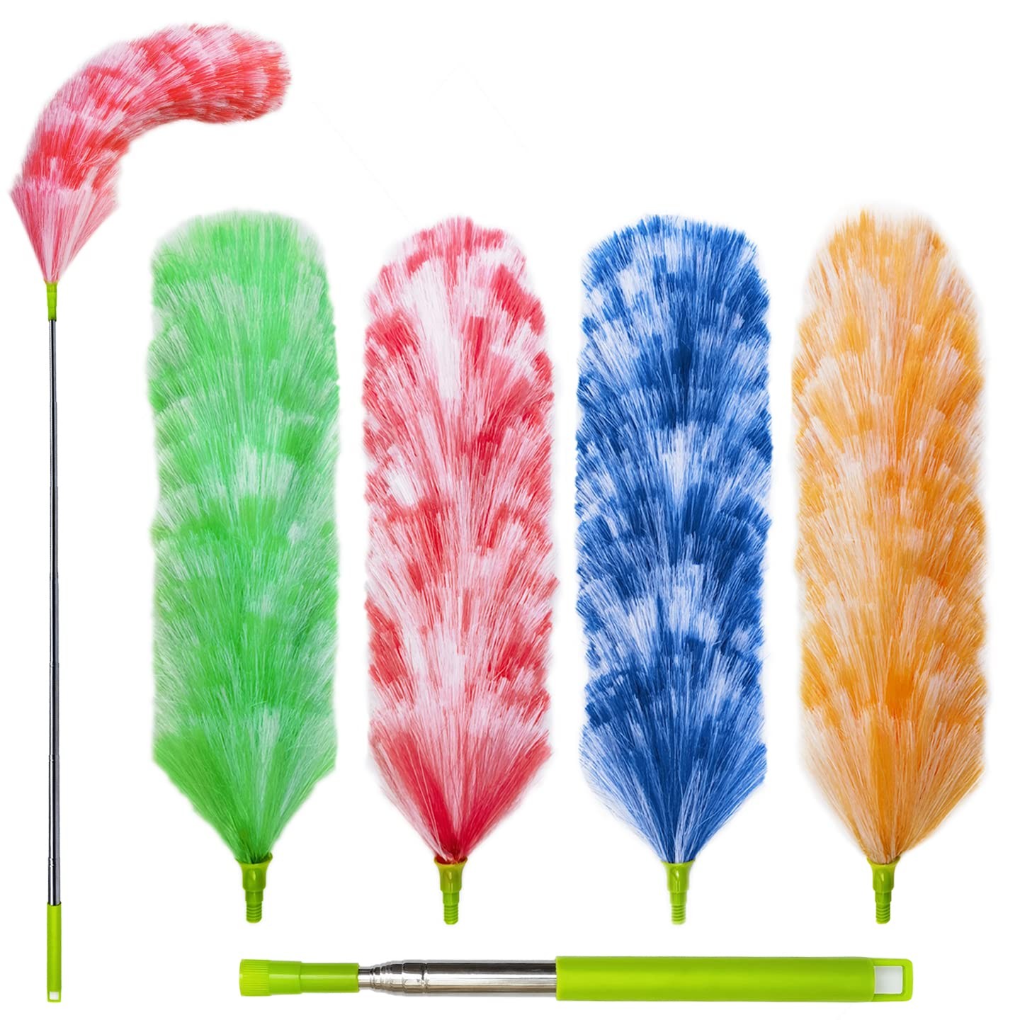 4 Pack Washable Electrostatic Duster, Extendable Pole 25″ to 55″, Feather Dus…