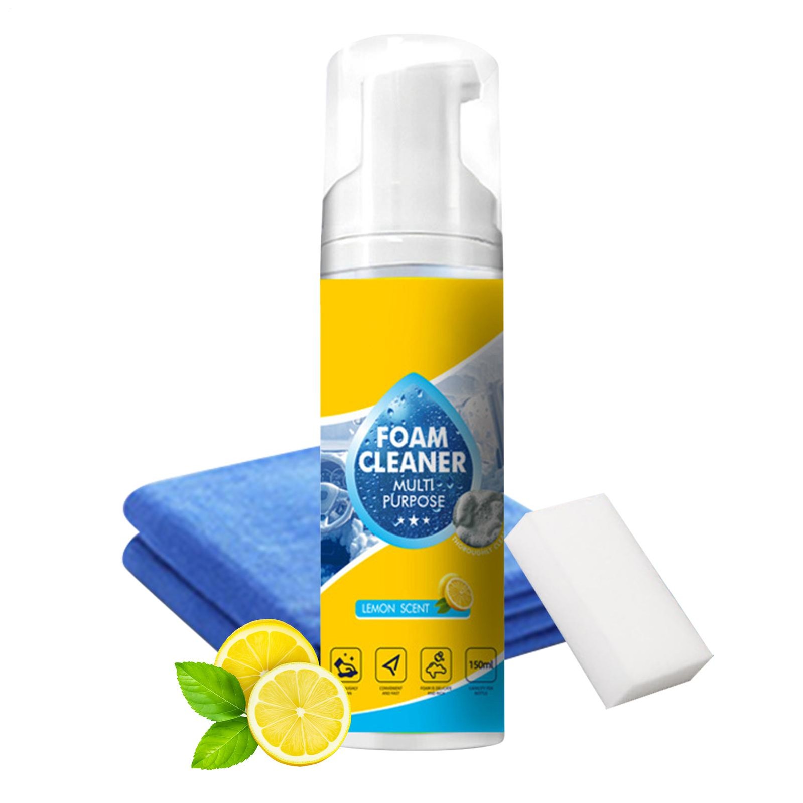 4-in-1 Multi-Enzyme Foam Cleaner, All-Purpose Spray 150ml with Sponge & Towel