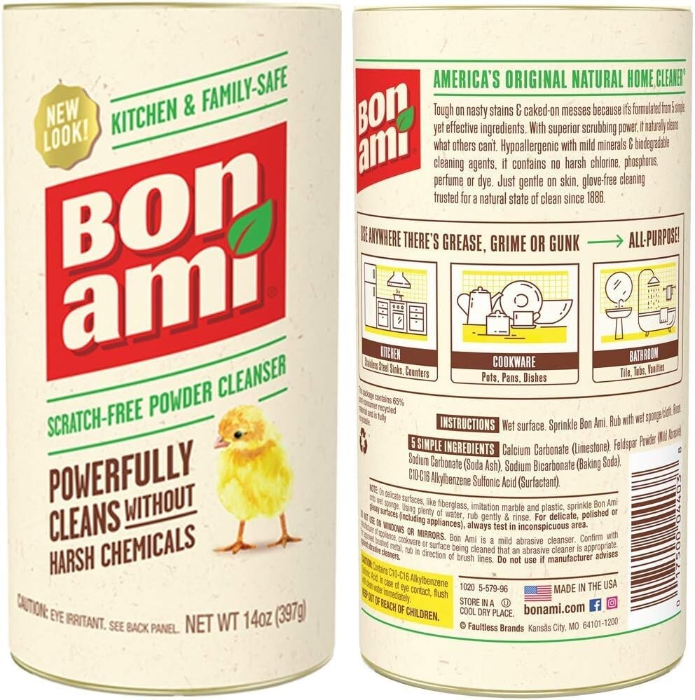Bon Ami POWDER CLEANSER 14 oz. No Scent Cleaner Kitchen Bath Surfaces 04410 NEW!