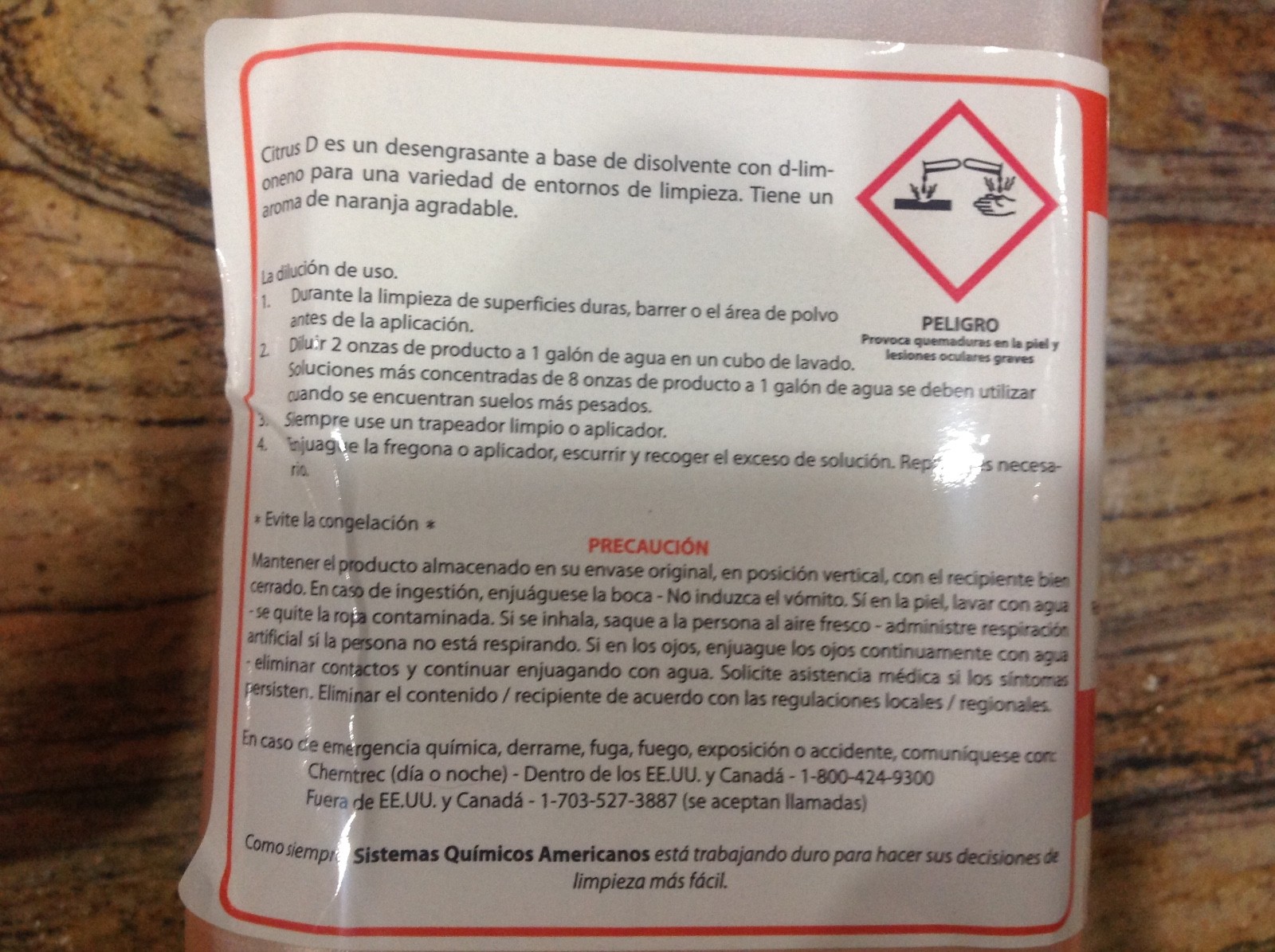2 gallons Industrial constitutional concentrate acs citrus D heavy duty cleaner