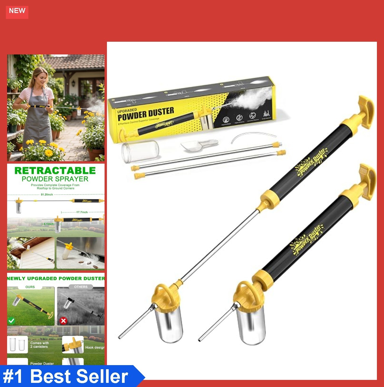Diatomaceous Earth Duster Powder Sprayer 4FT Telescopic Wand Adjustable Flow