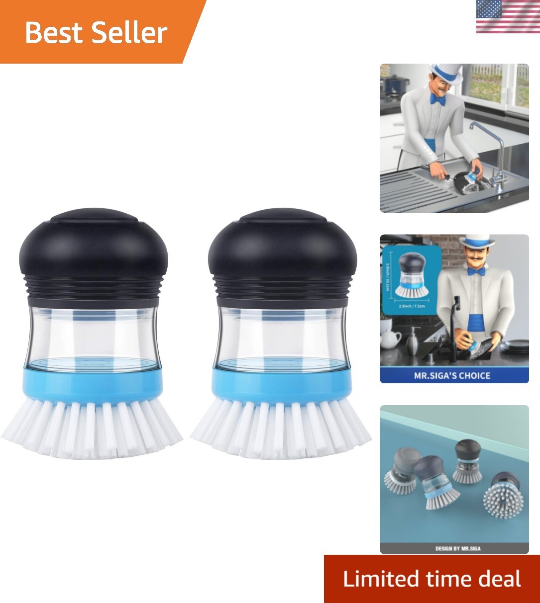 Versatile Navy Palm Brush Set for Easy Kitchen Cleaning – Non-Scratch Design