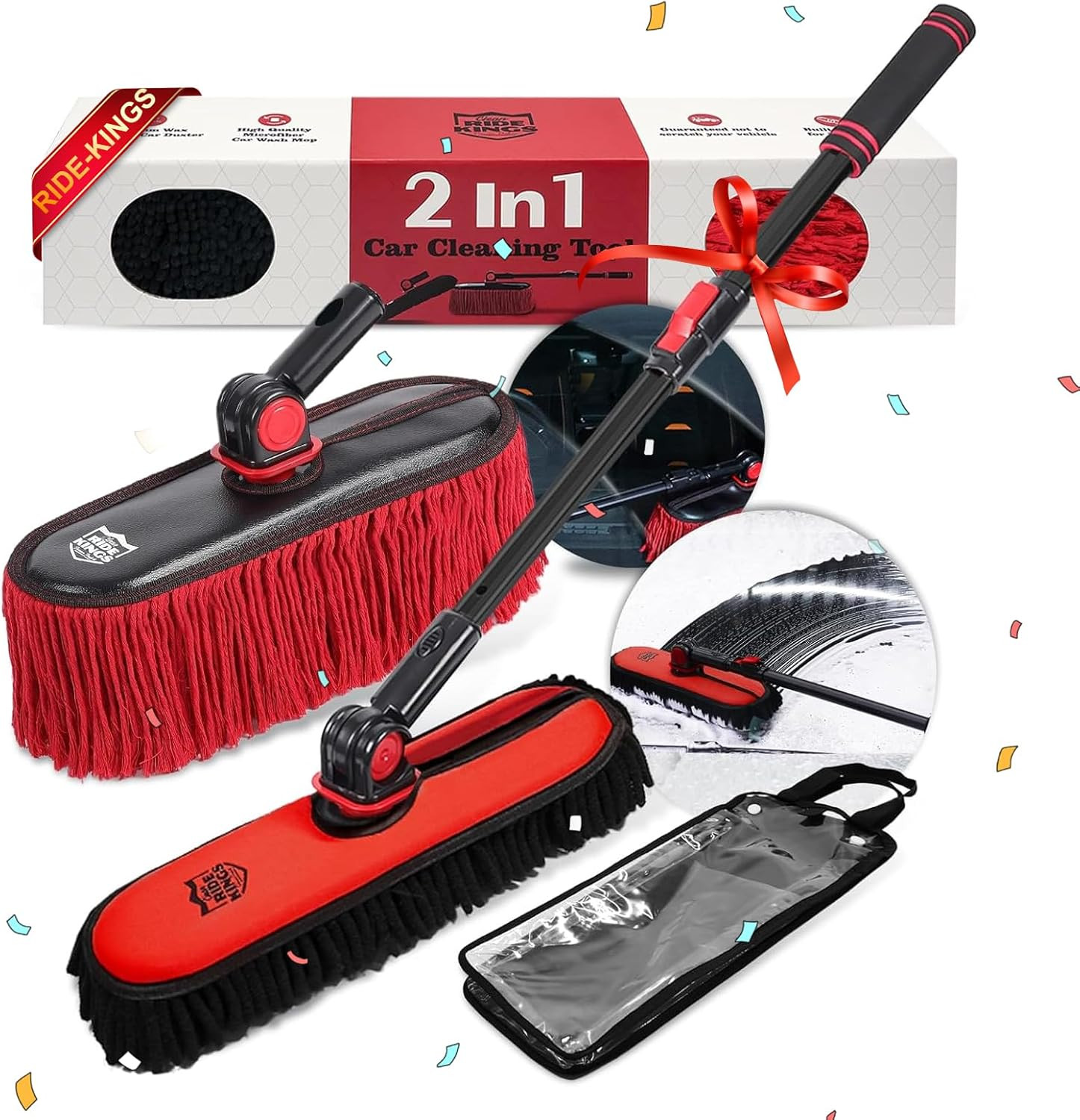 Car Duster Exterior with Extendable Handle, Scratch Free Auto Wash Brush Mop, In