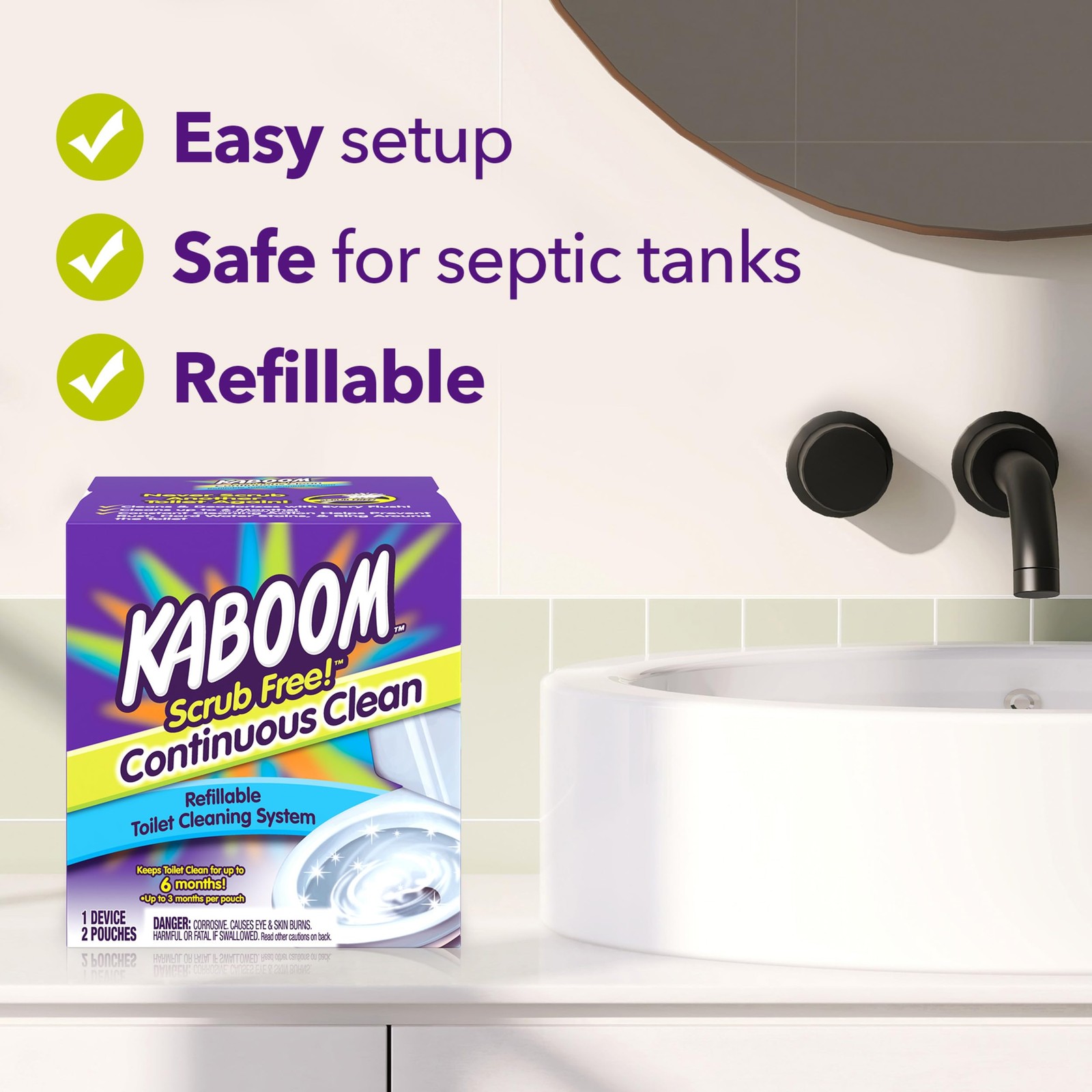 Kaboom Scrub Free! Toilet Bowl Cleaner System 1 Count (Pack of 1), Multicolor
