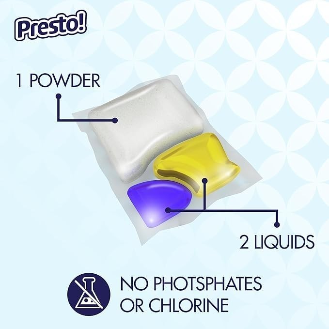 Presto Triple Action Dishwasher Pacs Lemon Scent 90 Count Fresh Scent Power