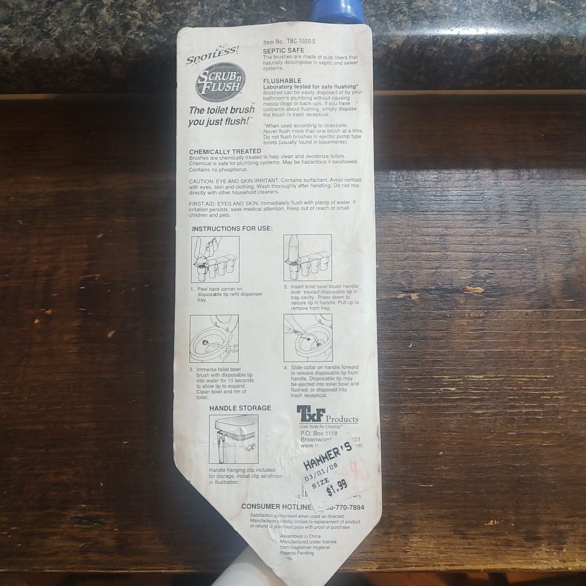 Scrub N Flush Toilet Bowl Brush and Holder with Cleaner Refill Spotless Txt Prod