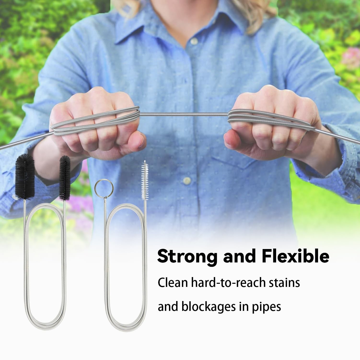 Flexible Drain Brush, 66 Inch Long Double Ended Hose Pipe Cleaners and 58 Inc…