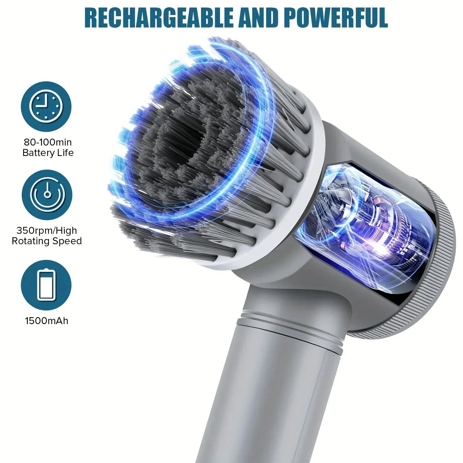 Electric Spin Scrubber Cordless Power Cleaning Brush 5 Replaceable Heads