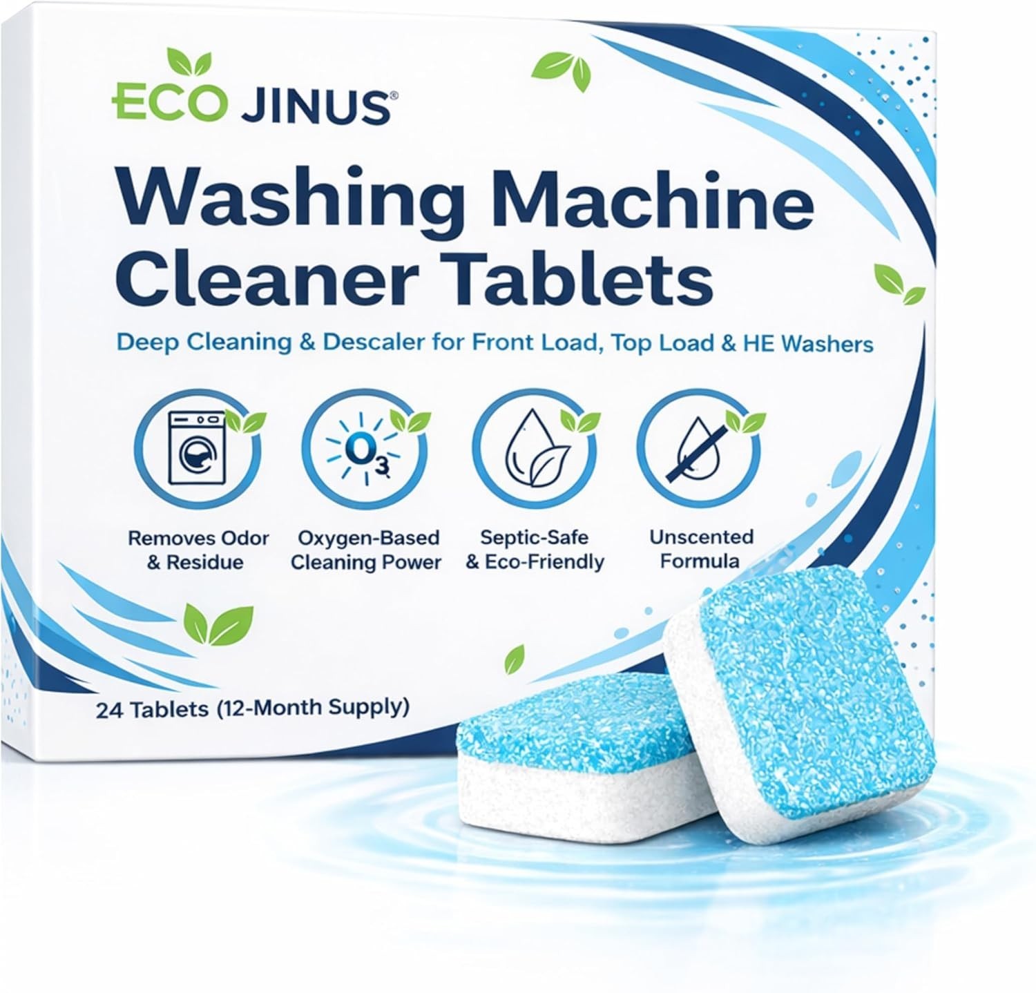 Washing Machine Cleaner Tablets 24 Count Descaler Front Top Load HE Washer