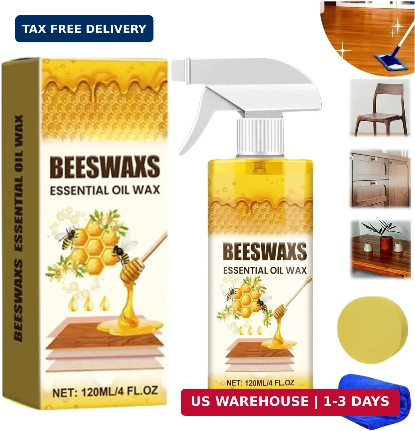 Natural Beeswax Spray, Beeswaxs Essential Oil Wax, Multi-Purpose Furniture Beesw