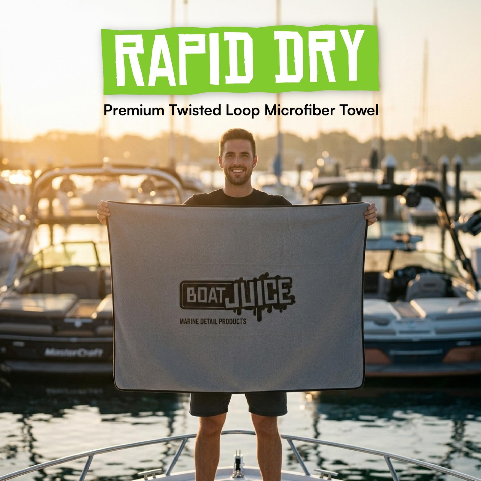 Boat Juice Rapid Dry Slim Towel – 28×36 Premium TwistedLoop Microfiber Boat D…