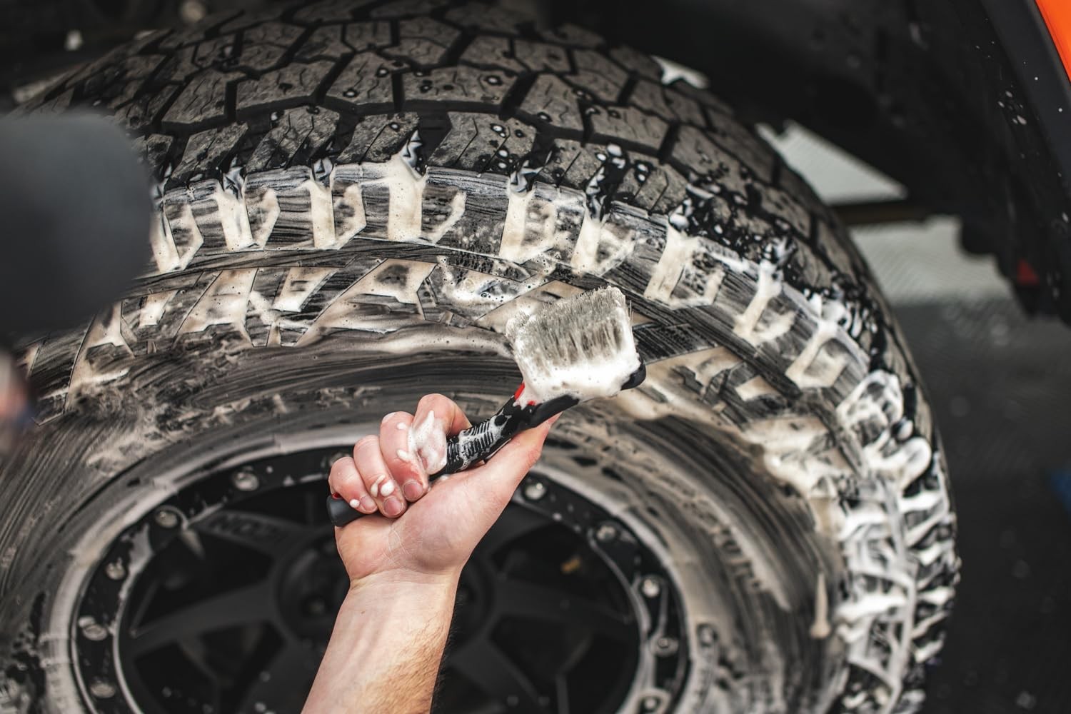 ProGrip Tire Brush Ergonomic Handle, Stiff Bristles for Easy Tire Cleaning