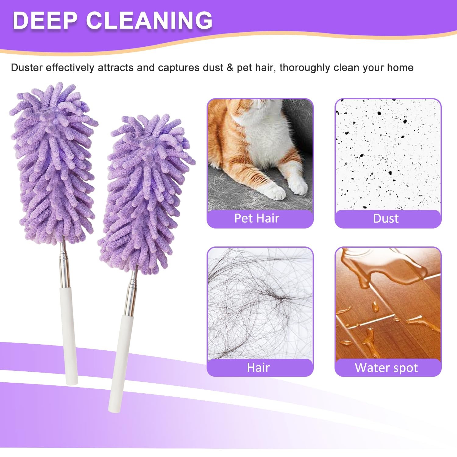 2Pcs Mini Duster for Cleaning, Microfiber Duster with Extendable Pole, Washab…