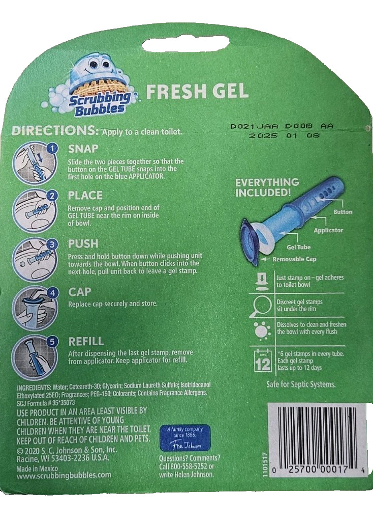 Scrubbing Bubbles Toilet Cleaning Gel Stamps – Rainshower, Pack of 6