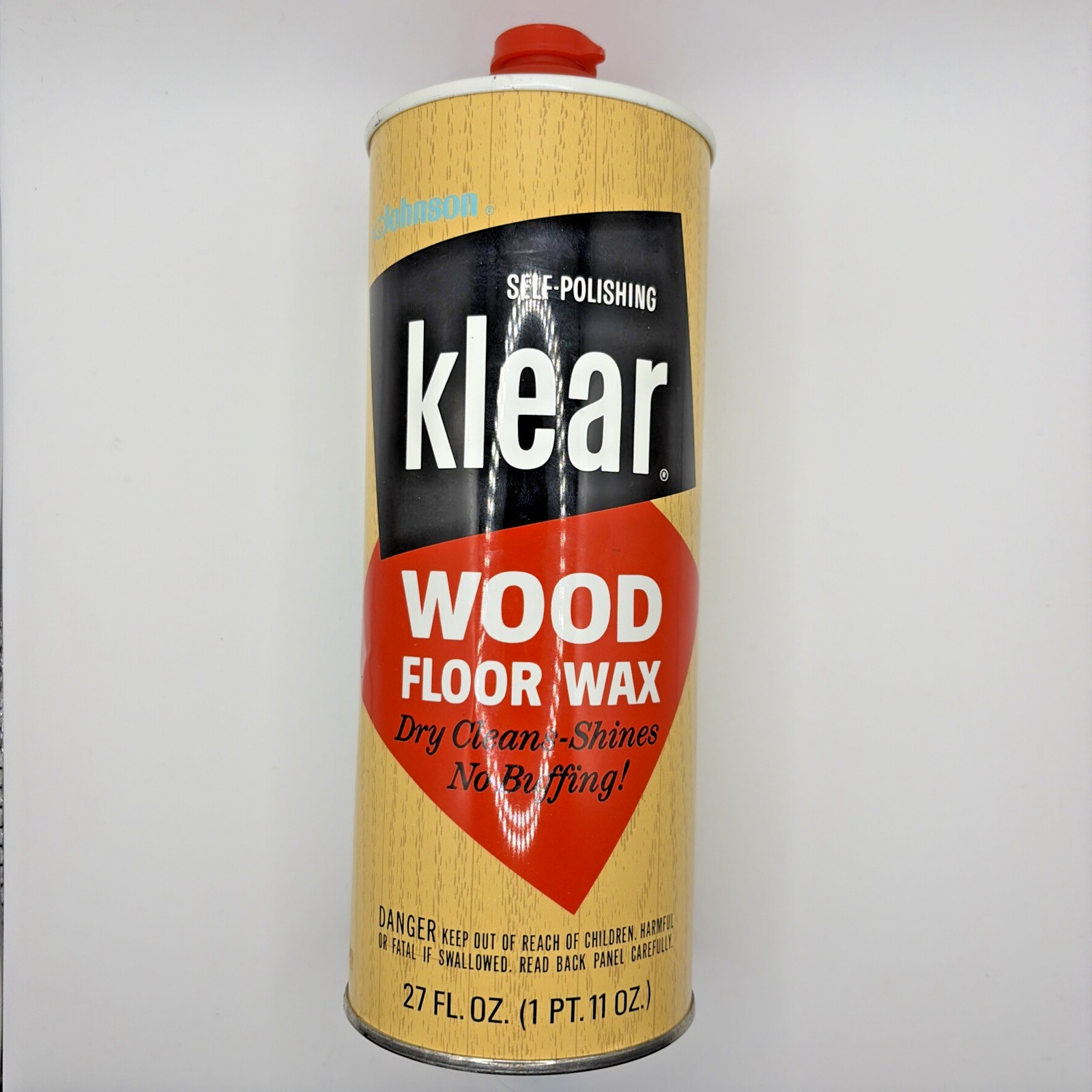 Vintage Metal Can Johnson Klear Wood Floor Wax Self Polishing 17.6 oz Full