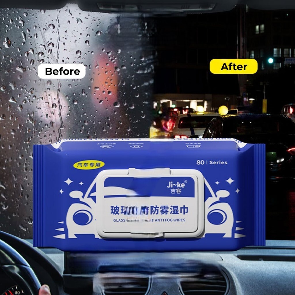 Car Mirror Cleaning Wet Wipes Car Glass Mirror Care Anti Fog 80pcs per Bag