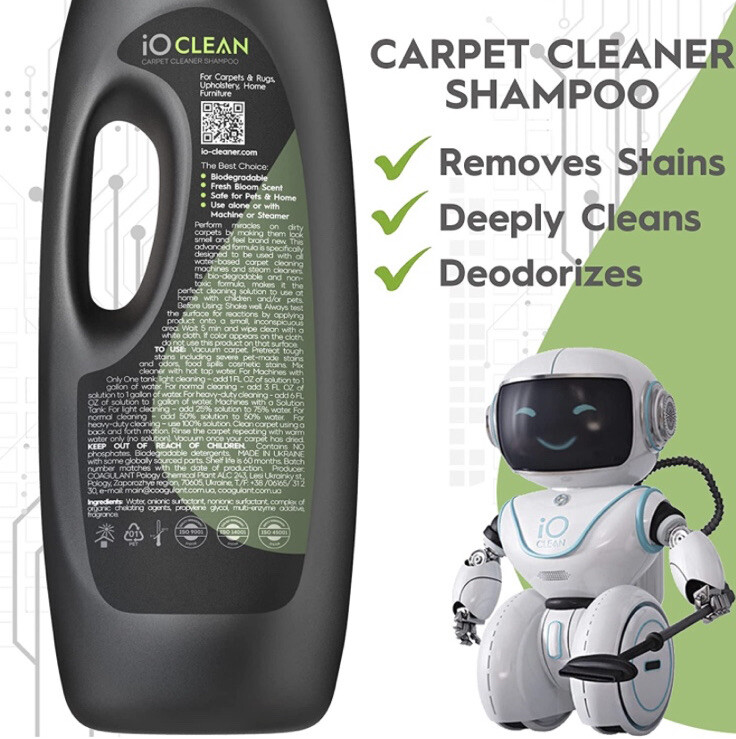 iO CLEAN Carpet Cleaner Shampoo 1000 ml/33.8oz Use Alone or in Machine Pet Safe