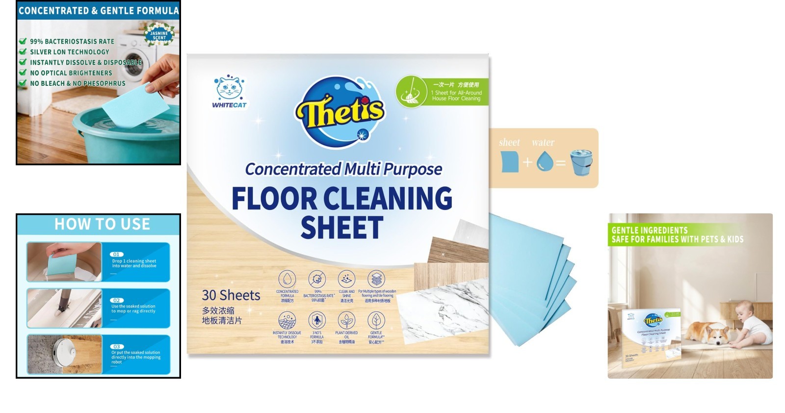 Effortless Cleanup with 30 Ultra Concentrated Plant-Powered Floor Cleaner Sheets