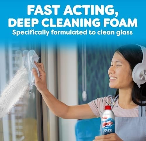 Windex Fast Shine Foam Glass Cleaner, No-Drip 19 Fl Oz, White (Pack of 2)