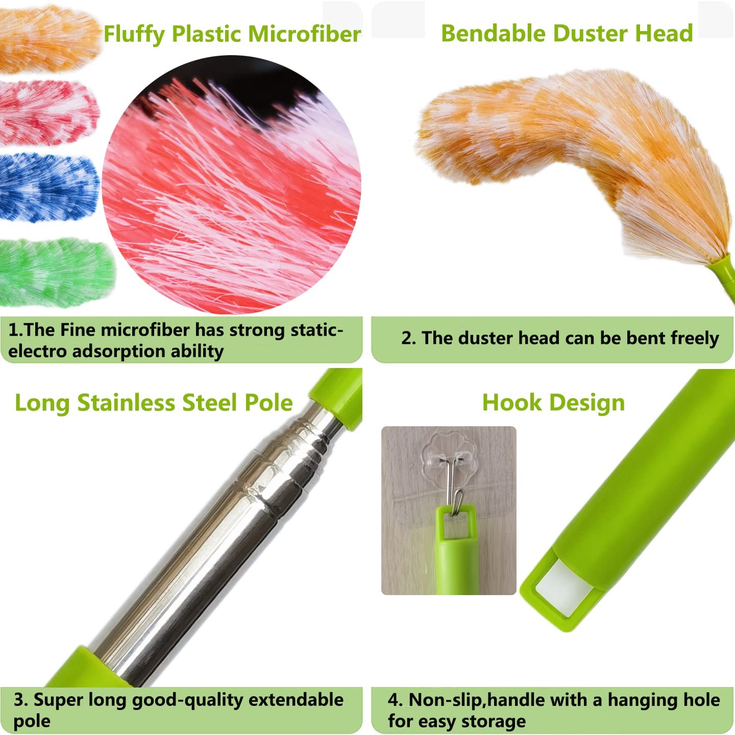 4 Pack Washable Electrostatic Duster, Extendable Pole 25″ to 55″, Feather Dus…