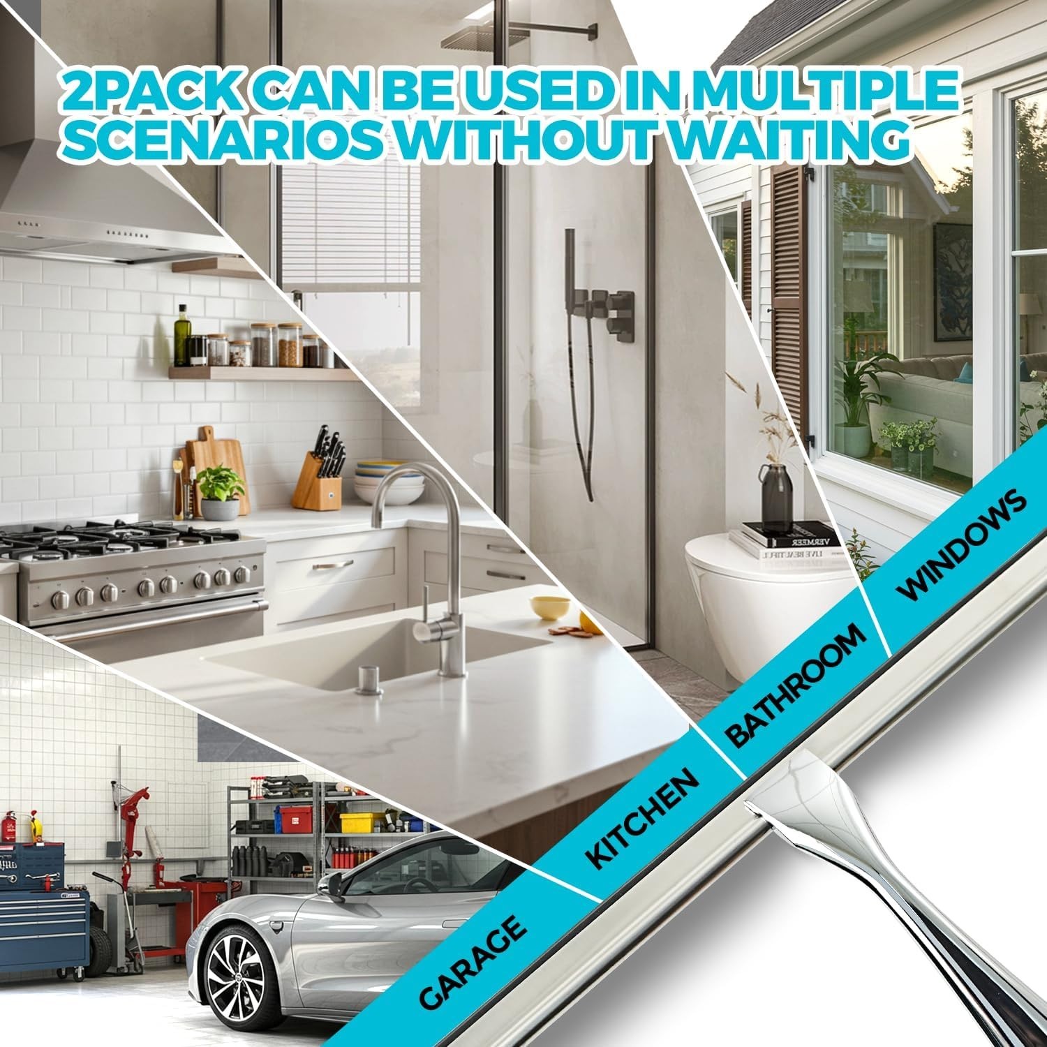 2PACK Shower Squeegee for Glass Doors, Squeegee for Shower Glass，All-Purpose Til