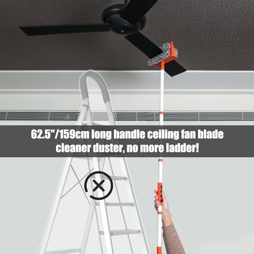 Ceiling Fan Cleaner Duster with 62.5″ Extendable Handle, Reusable Chenille & Mic